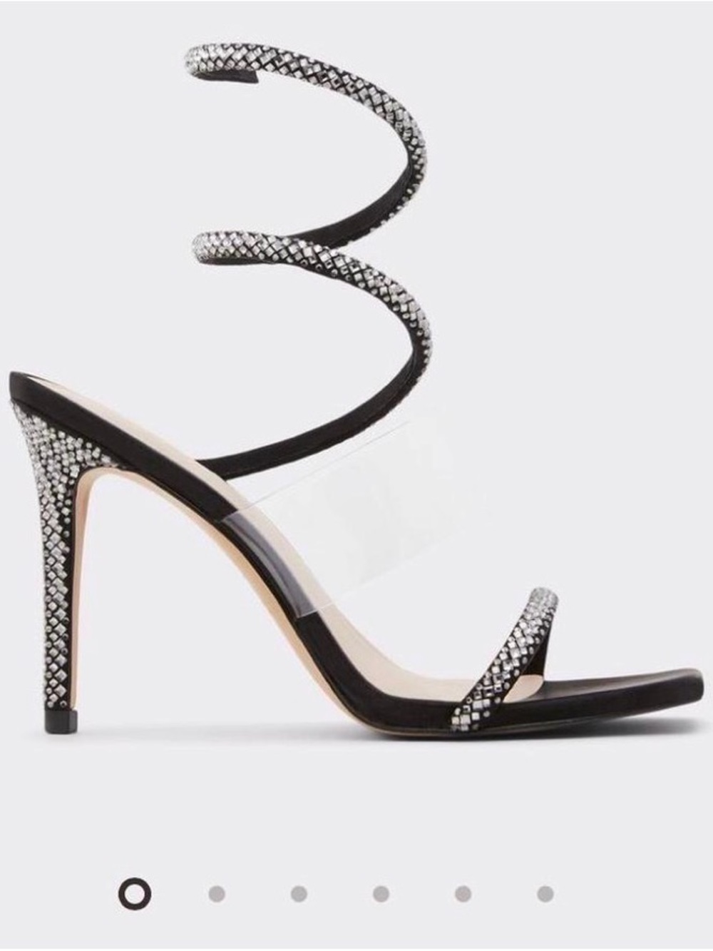 ALDO SELIMA Crystal-Embellished Black Spiral Strap Stiletto Sandal